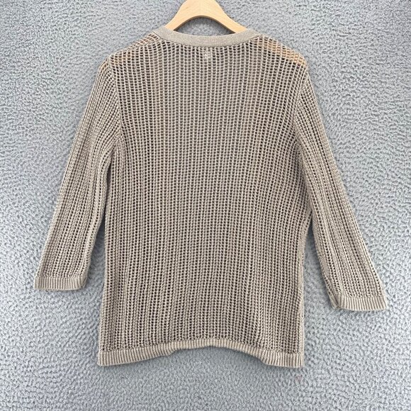 Chicos Sweater Womens 0 US Small Beige Shimmer Open Knit Cardigan 3/4 Sleeves - Picture 3 of 11